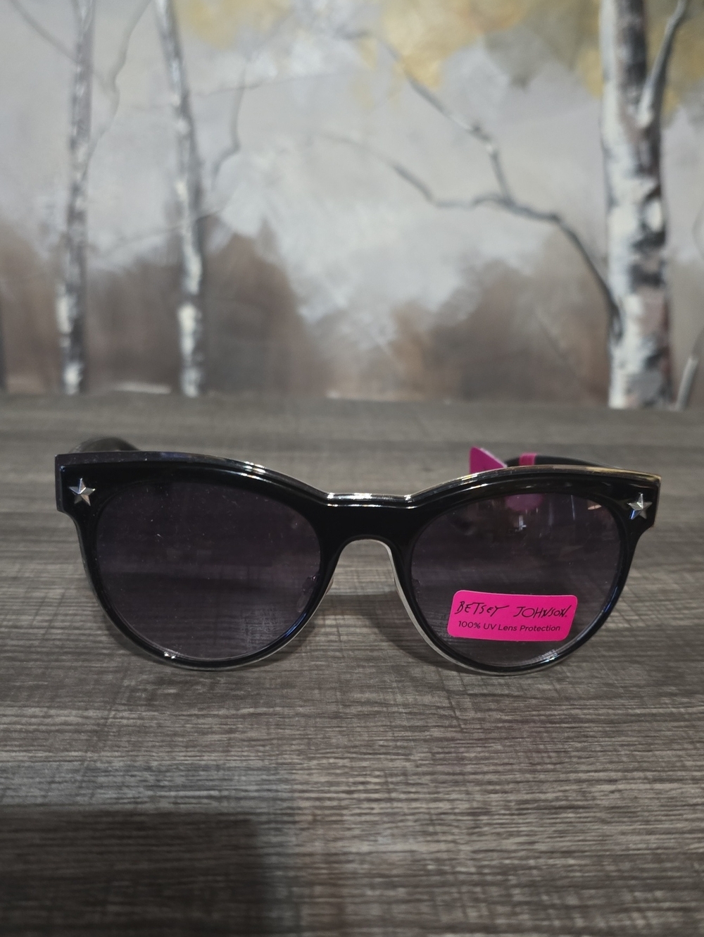 Betsey Johnson Black and Pink Round Sunglasses - UV Protection
